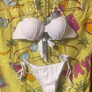 White Shell Bikini with Tie Straps